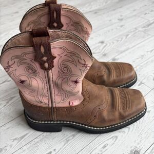Justin Cowboy Boots Gypsy Girls SZ 1D brown pink leather‎ Cowgirl Country Fair